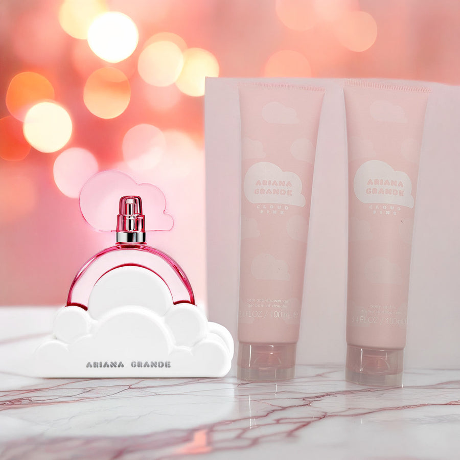 Ariana Grande Cloud Pink 3 Pcs Set For Women: 3.4 Eau De Parfum Spray + 3.4 Shower Gel + 3.4 Body Souffle