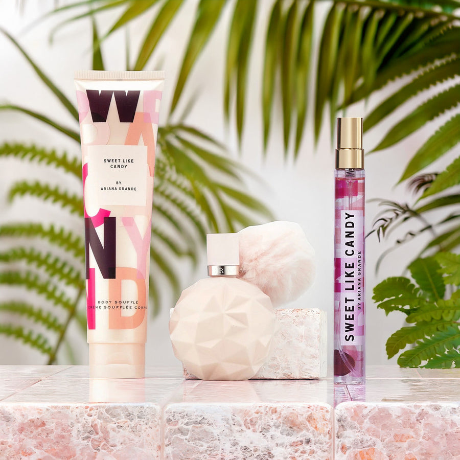 Ariana Grande Sweet Like Candy 3 Pcs Set For Women: 1.7 Eau De Parfum Spray + 0.33 Eau De Parfum Spray + 3.4 Body Souffle