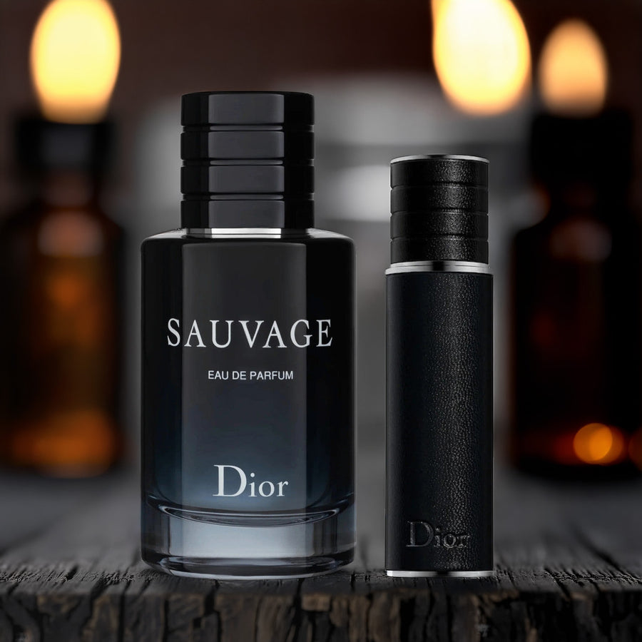 Christian Dior Sauvage 2 Pcs Set For Men: 3.4 Eau De Parfum Spray + 0.34 Eau De Parfum Spray Refillable