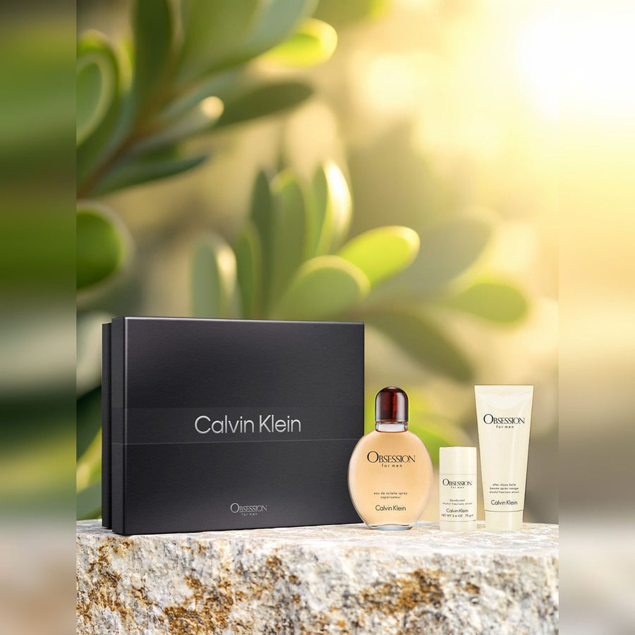 Calvin Klein Obsession 3 Pcs Set For Men: 4.2 Eau De Toilette Spray + 3.3 After Shave Balm + 2.6 Deodorant Stick