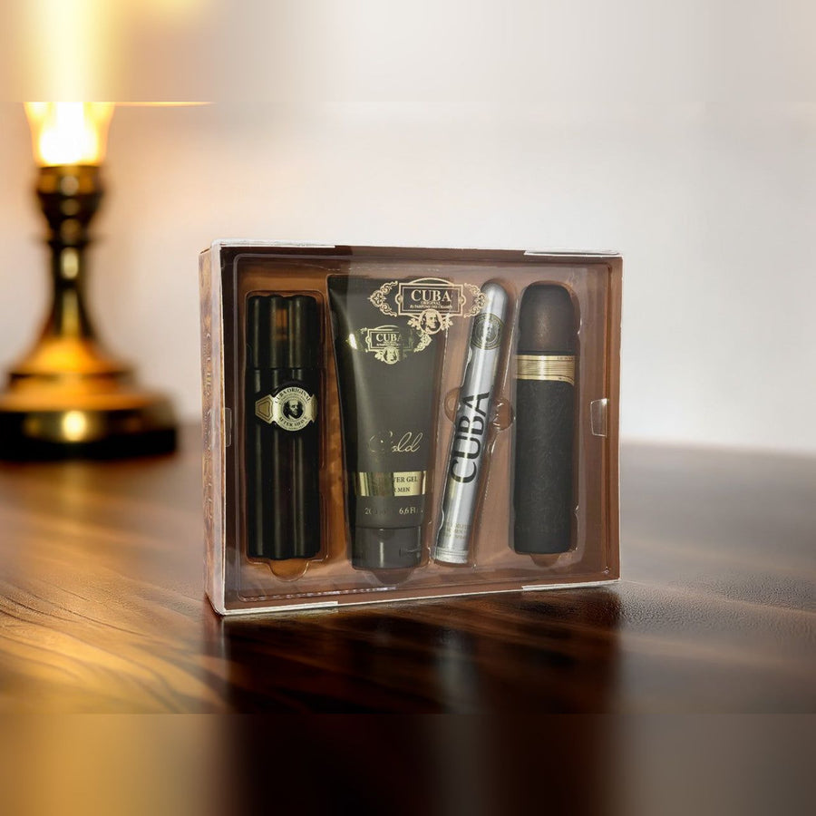 Cuba Gold 4 Pcs Set For Men: 3.3 Eau De Toilette Spray + 1.2 Eau De Toilette Spray + 3.3 After Shave + 6.6 Shower Gel