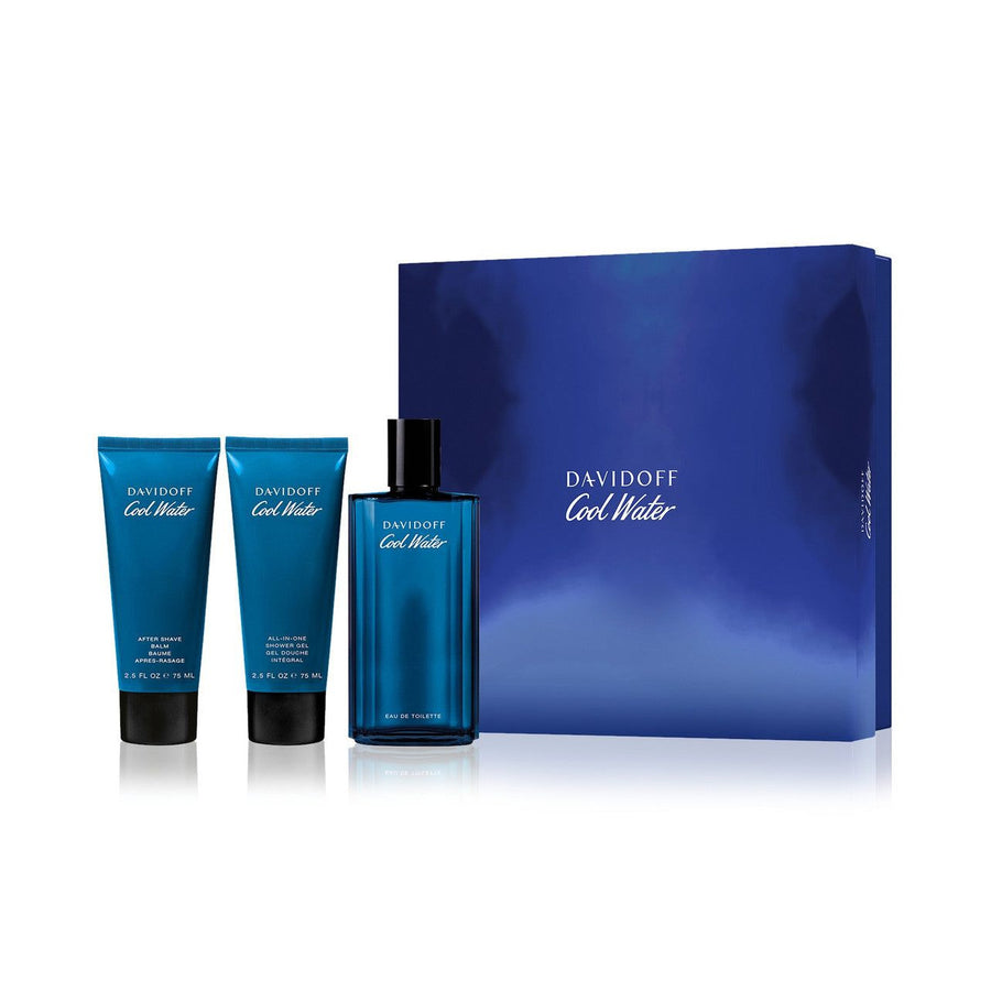 Davidoff Cool Water 3 Pcs Set For Men: 4.2 Eau De Toilette Spray + 2.5 Shower Gel + 2.5 After Shave Balm
