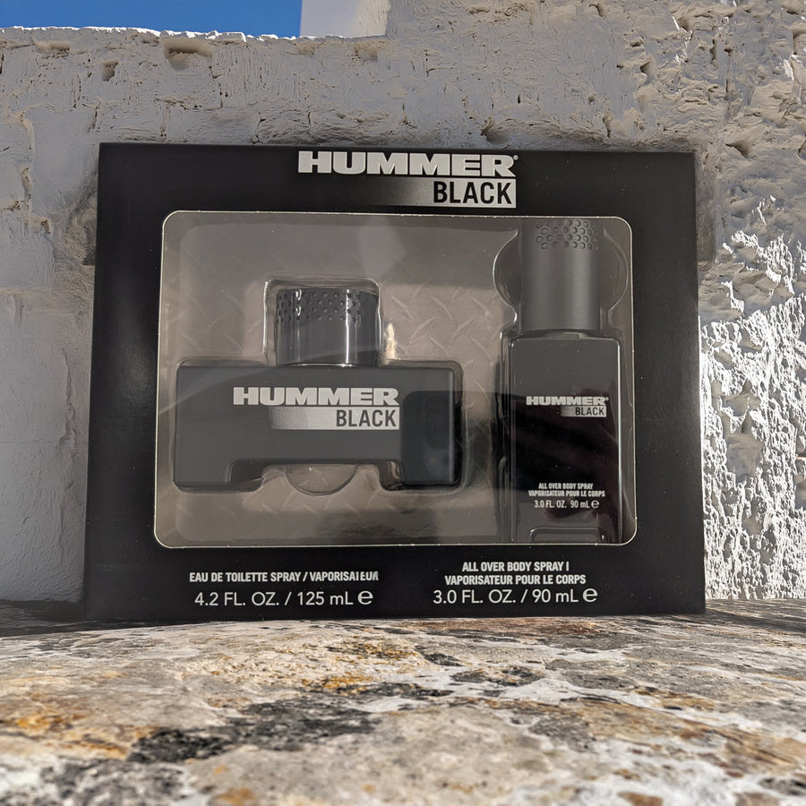Hummer Black 2 Pcs Set For Men: 4.2 Eau De Toilette Spray + 3 OZ All Over Body Spray