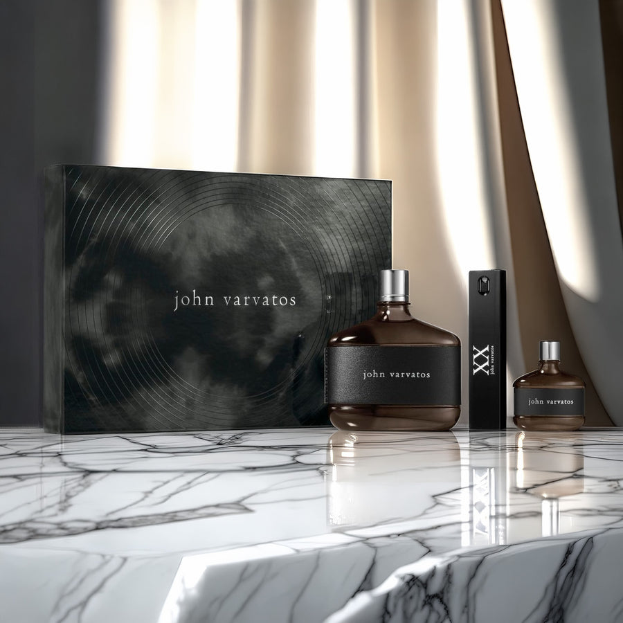 John Varvatos Heritage 3 Pcs Set For Men: 4.2 Eau De Toilette Spray + 0.57 Eau De Toilette Spray + 0.5 Eau De Toilette Mini