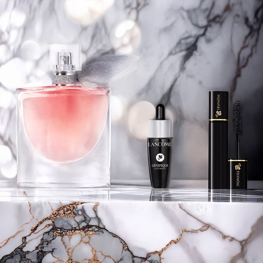 Lancome La Vie Est Belle 3 Pcs Set For Women: 1.7 Eau De Parfum Refillable Spray + 0.33 OZ Advanced Genifique + 2 ML Hypnose - 01 Noir Hypnotic Mascara Volume