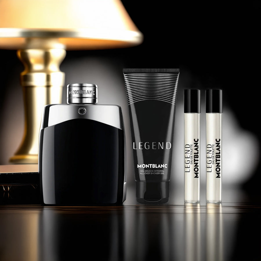 Mont Blanc Legend 4 Pcs Set For Men: 3.3 Eau De Toilette Spray + 2 * 0.25 Eau De Toilette Spray + 3.3 All Over Shower Gel