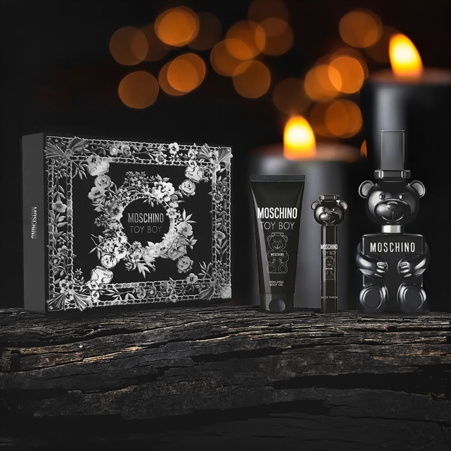 Moschino Toy Boy 3 Pcs Set: 3.4 Eau De Parfum Spray + 0.34 Eau De Parfum Spray + 3.4 Perfumed Body Gel