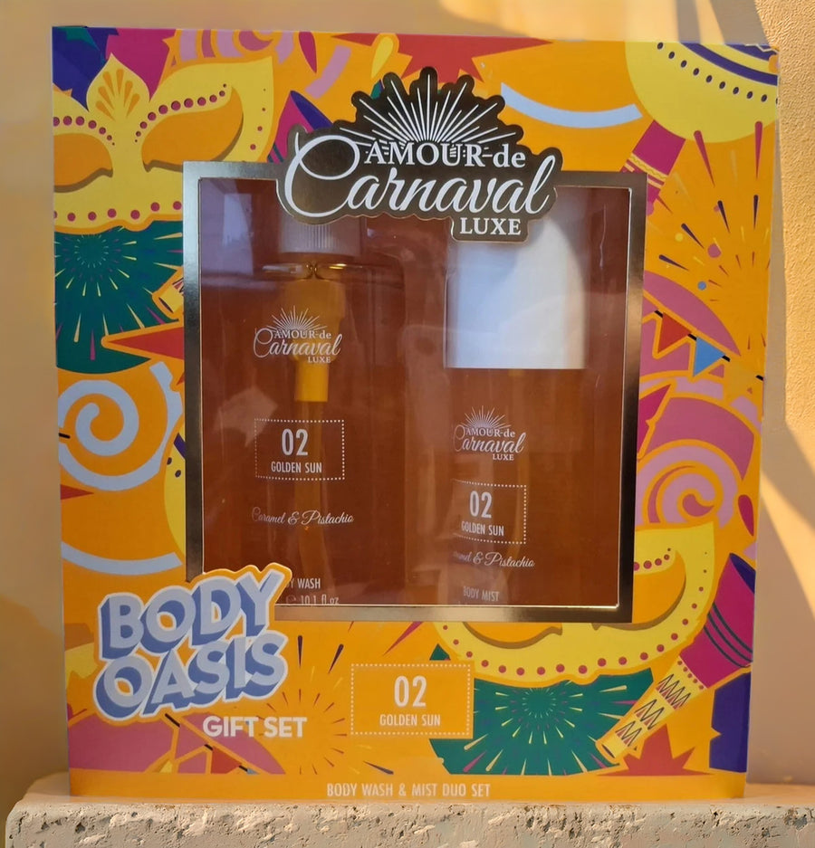 Amour De Carnaval 02 Golden Sun 2 Set: Body Mist + Body Wash For Women 10.1 oz Body Spray