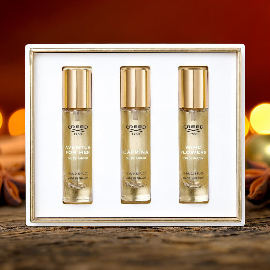 Creed 3 * 0.33 Eau De Parfum Spray Set For Women: Aventus For Her + Carmina + Wind Flowers