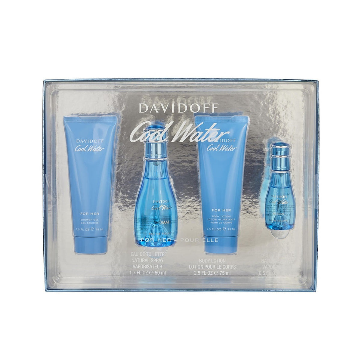 Davidoff Coolwater 4 Set: Body Lotion + Shower Gel + For Women 15 ml Eau De Toilette Spray