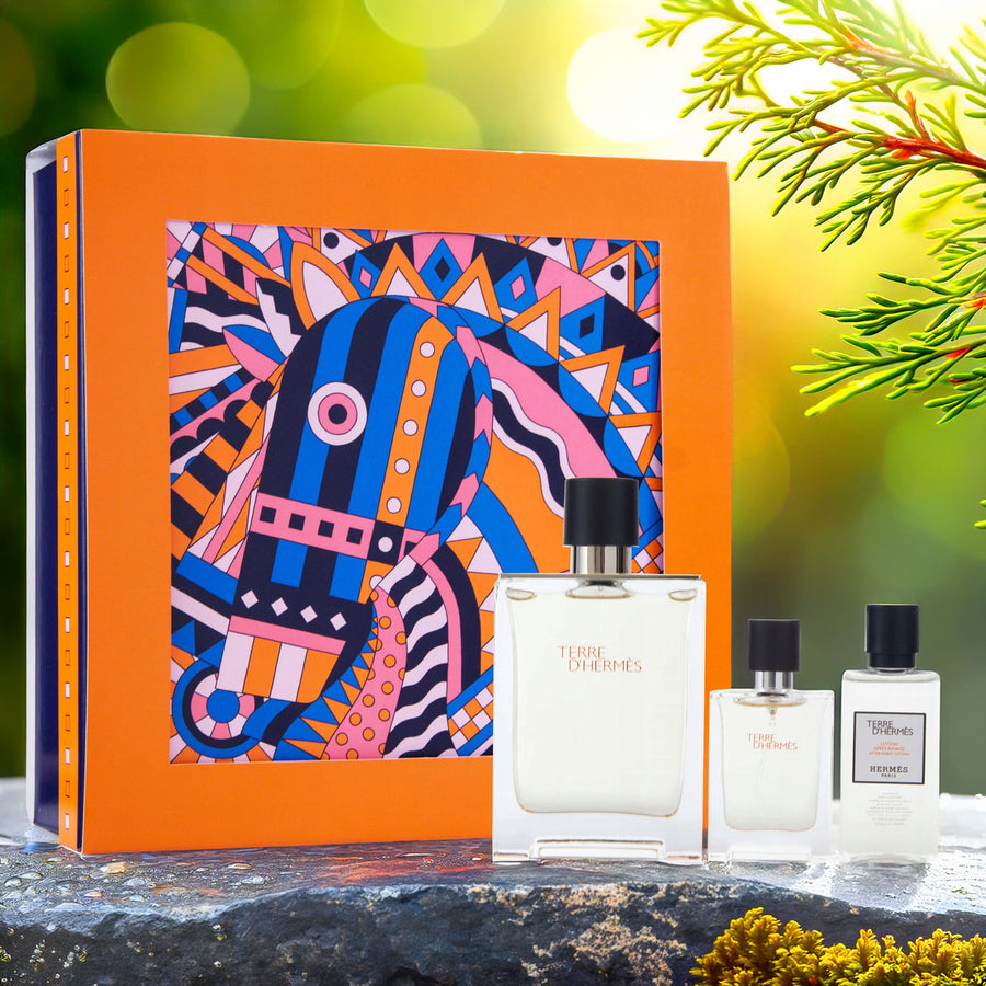 Hermes Terre D'hermes 3 Set: 1.35 After-shave Lotion For Men 3.3 oz Eau De Toilette Spray