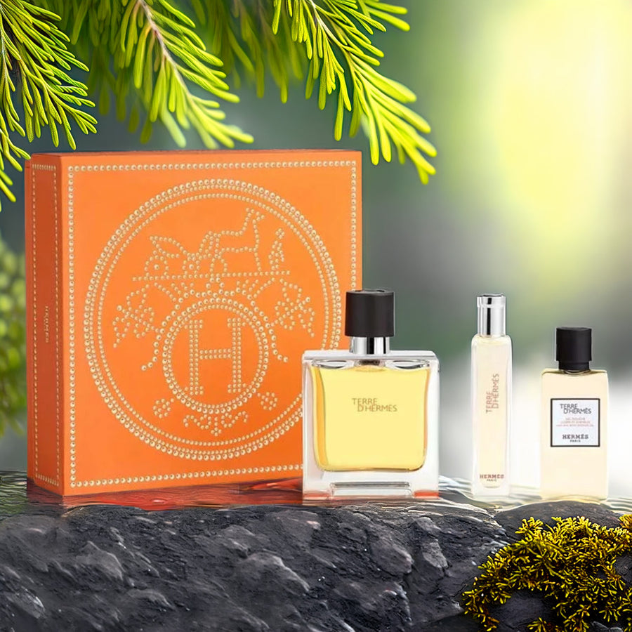 Hermes Terre D'hermes 3 Set: Hair And Body Shower Gel For Men 2.5 oz Parfum Spray