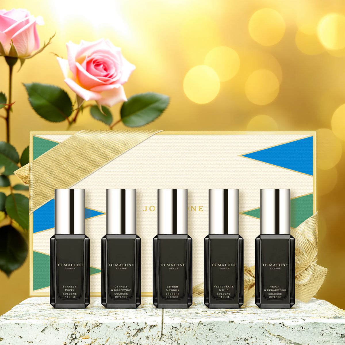 Jo Malone 5 Pcs Intense Set: Scarlet Poppy + Cypress & Grapevine + Myrrh & Tonka + Velvet Rose & Oud + Hinoki & Cedarwood 0.3 oz Eau De Cologne Spray