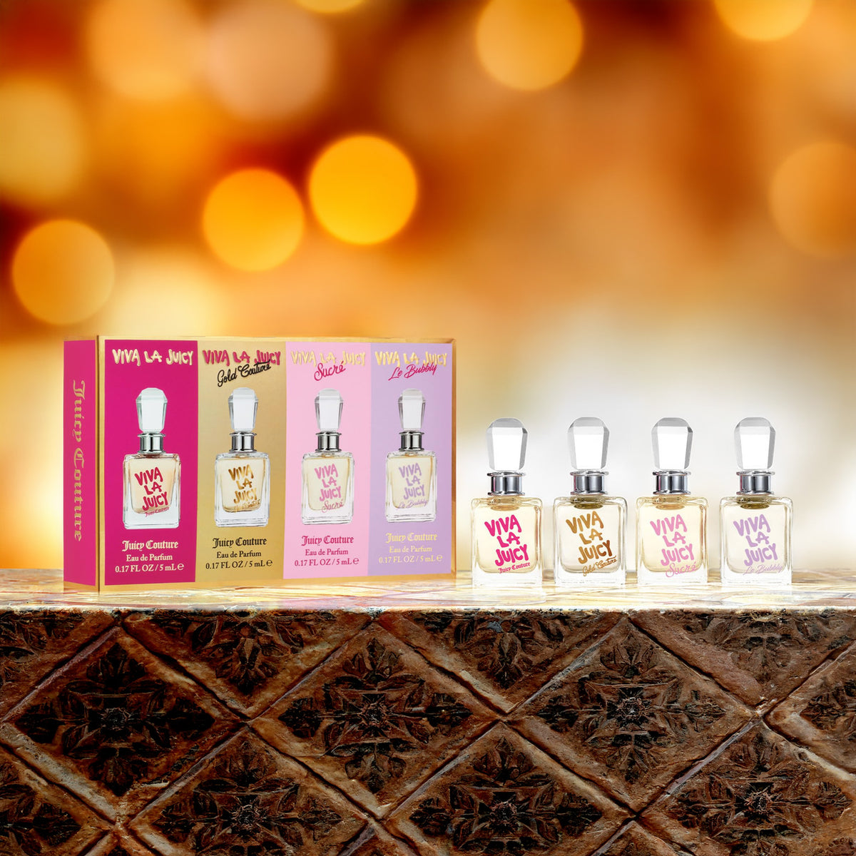 Juicy Couture 4 Set : Viva La Juicy + Viva La Juicy Gold Couture + Viva La Juicy Sucre + Viva La Juicy Le Bubbly For Women 5 ml Eau De Parfum