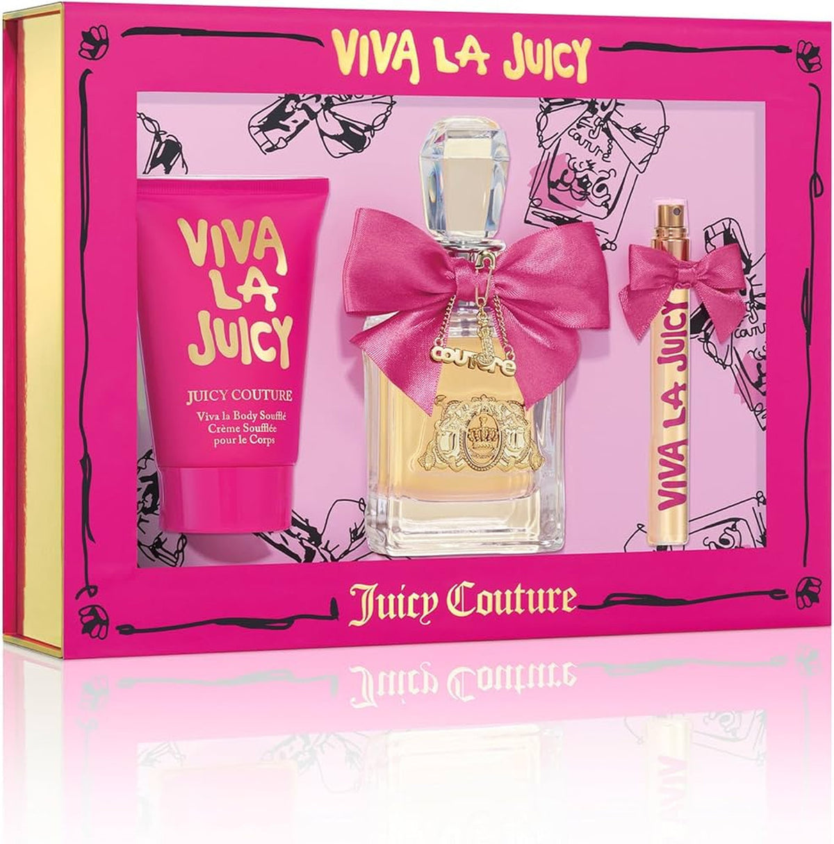 Juicy Couture Viva La Juicy 3 Pcs Set For Women: 3.4 Eau De Parfum Spray + 0.33 Eau De Parfum Spray + 4.2 Body Souffle