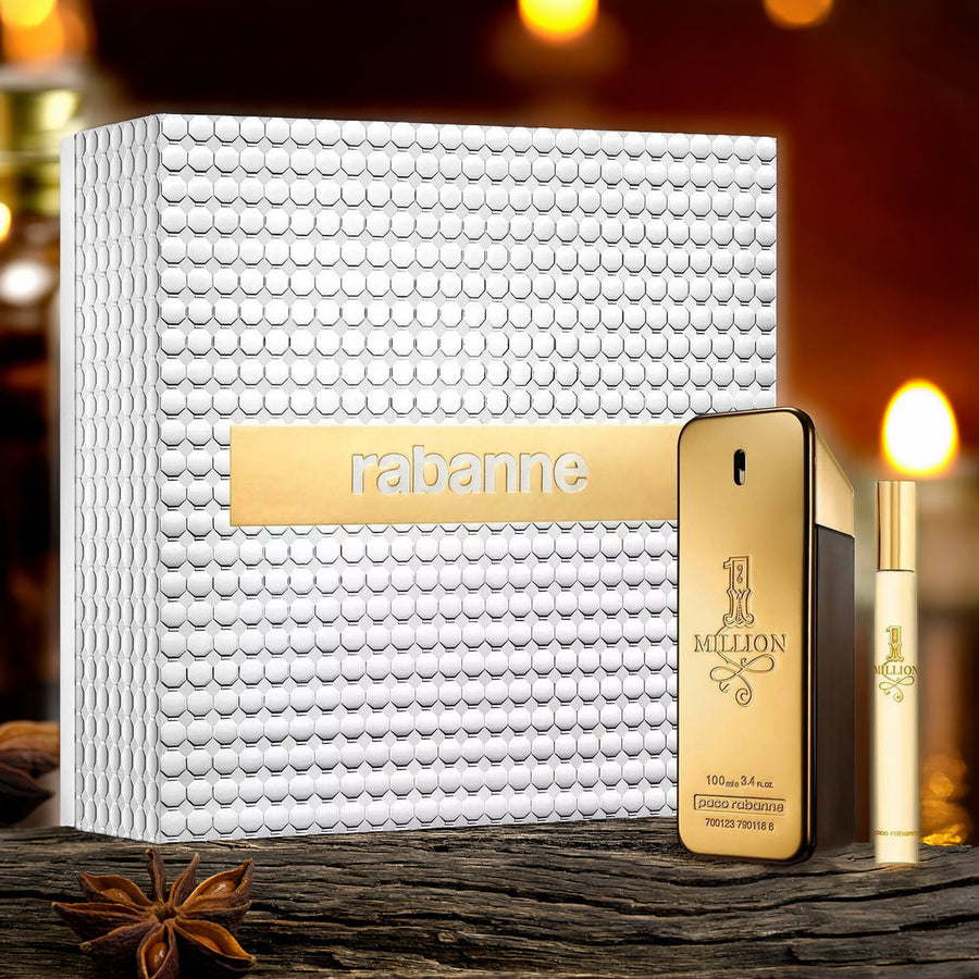 Paco Rabanne One Million 2 Pcs Set For Men: 3.4 Eau De Toilette Spray + 0.68 Eau De Toilette Spray Bundle