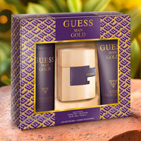 Guess Man Gold 3 Piece Set: 2.5 oz Eau de Toilette + 6.7 oz Shower Gel + 6 oz Deodorant Spray For Men
