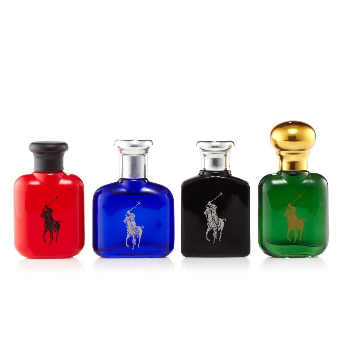 Ralph Lauren Polo Collection 4 Pcs Set For Men: Polo Green 0.5 Eau De Toilette + Polo Blue 0.5 Eau De Toilette + Polo Red 0.5 Eau De Toilette + Polo Black 0.5 Eau De Toilette