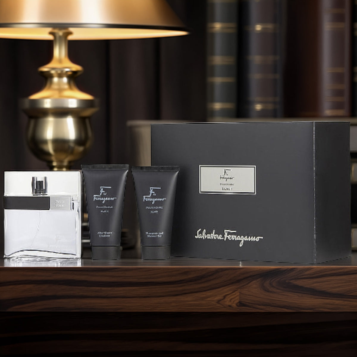Salvatore Ferragamo F Black 3 Piece Set: 3.4 oz Eau de Toilette + 2.5 oz Shower Gel + 2.5 oz After Shave Balm For Men