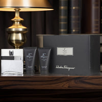 Salvatore Ferragamo F Black 3 Piece Set: 3.4 oz Eau de Toilette + 2.5 oz Shower Gel + 2.5 oz After Shave Balm For Men
