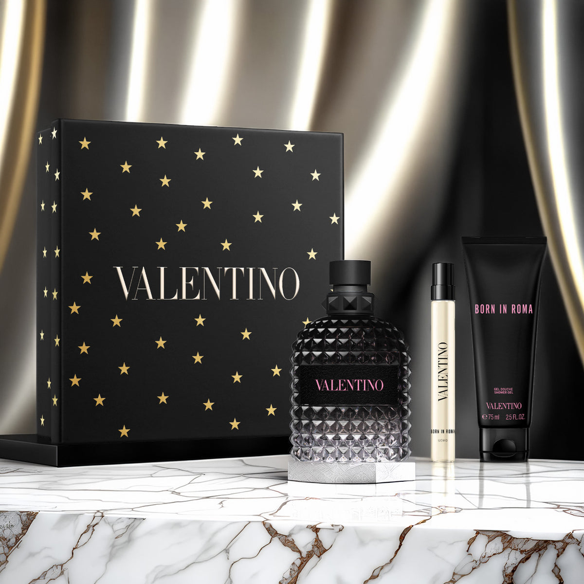 Valentino Uomo Born In Roma 3 Set: Shower Gel For Men 3.4 oz Eau De Toilette Spray