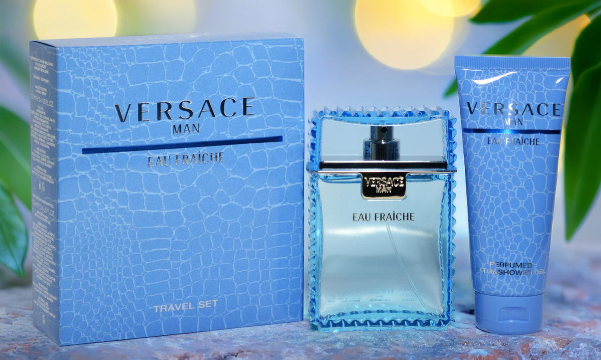 Versace Eau Fraiche 2 Piece Travel Set: 3.4 oz Eau de Toilette + 3.4 oz Shower Gel For Men