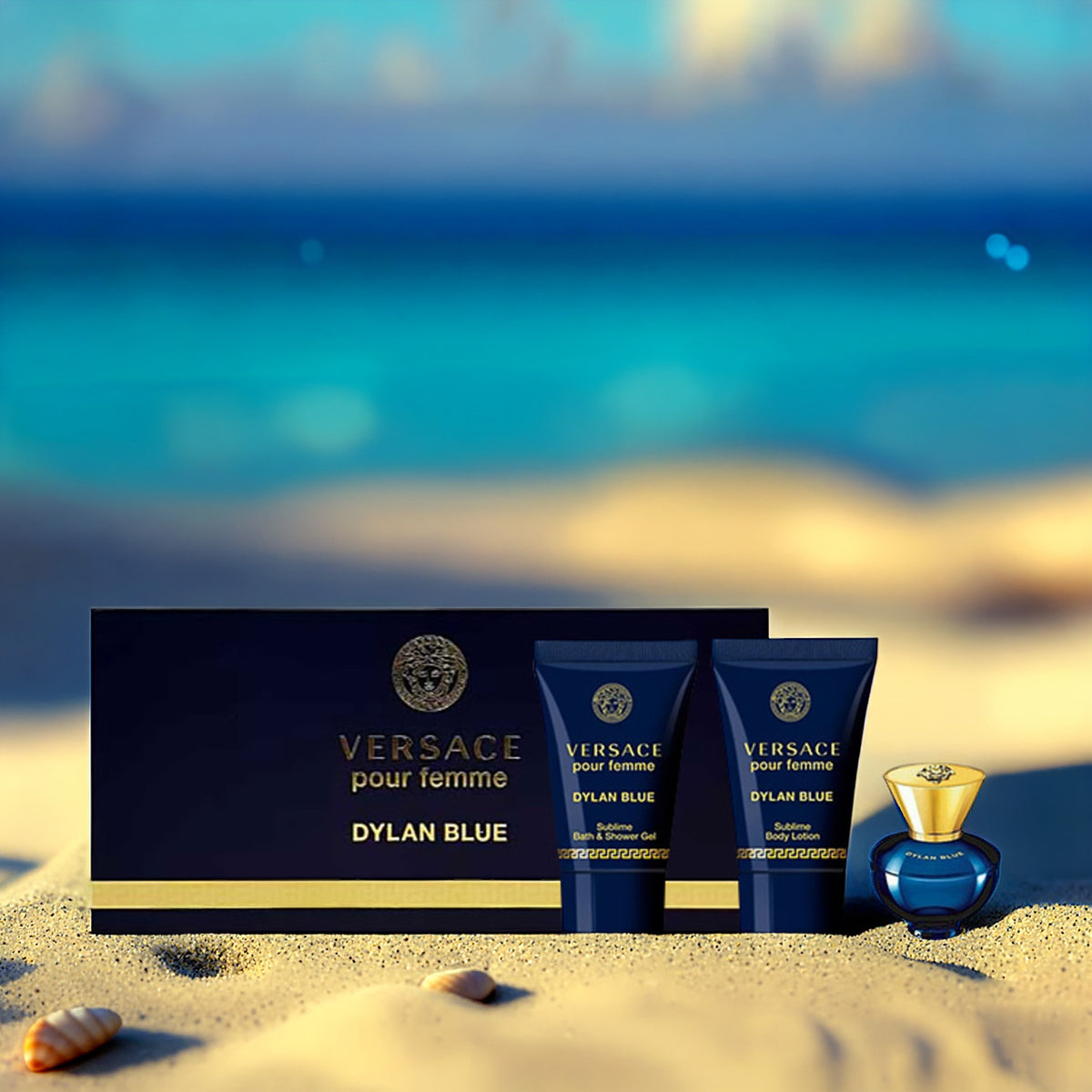 Versace Dylan Blue Pour Femme 3 Piece Set: 5 ml Eau de Parfum + 0.8 oz Shower Gel + 0.8 oz Body Lotion For Women