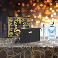 Versace Pour Homme 3 Piece Set: 3.4 oz Eau de Toilette + 0.34 oz Eau de Toilette + Pouch For Men