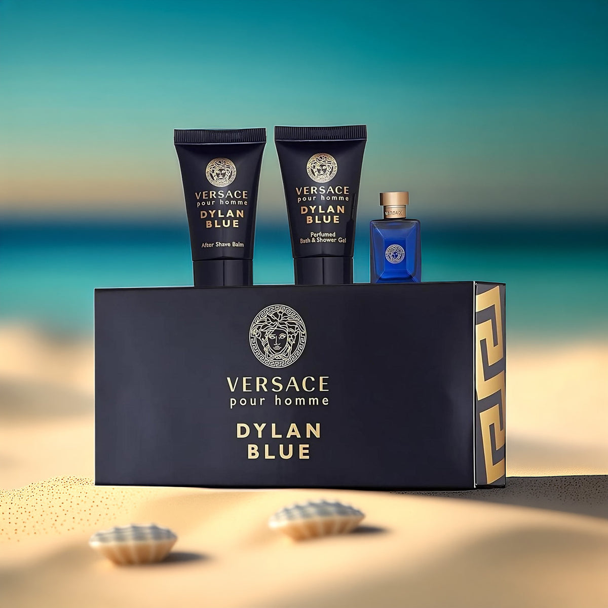 Versace Dylan Blue 3 Piece Set: 5 ml Eau de Toilette + 0.8 oz Shower Gel + 0.8 oz After Shave Balm For Men