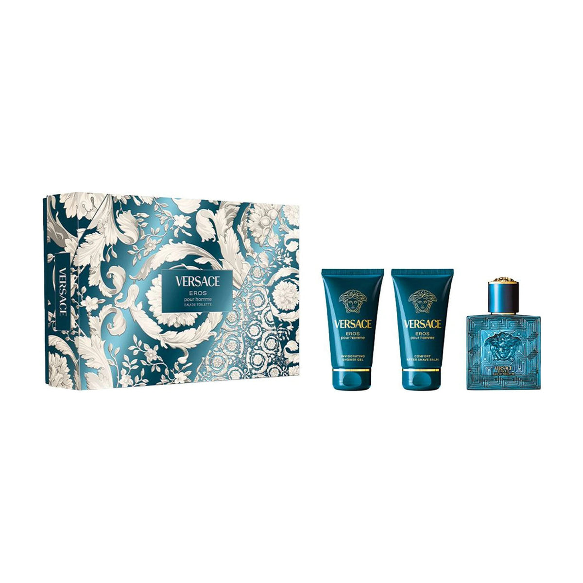 Versace Eros 3 Pcs Set For Men: 1.7 Eau De Toilette Spray + 1.7 Shower Gel + 1.7 After Shave Balm
