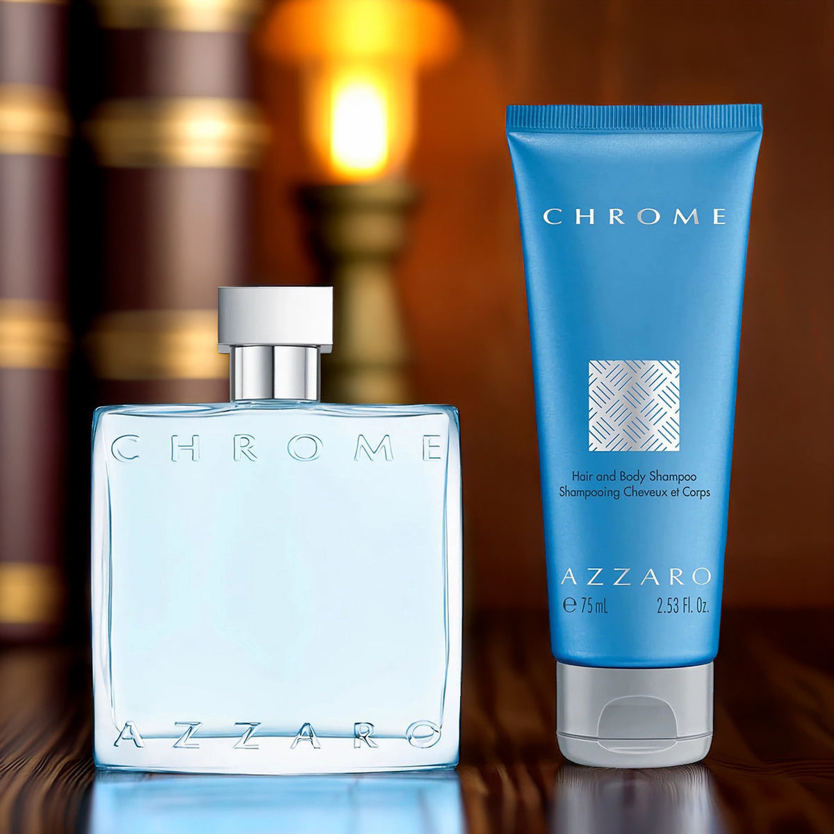 Azzaro Chrome 2 Pcs Set For Men: 1.7 Eau De Toilette Spray + 2.53 Shampoo