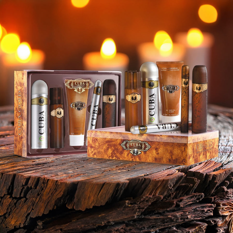 Cuba Gold 5 Pcs Set For Men: 3.3 Eau De Toilette Spray + 1.17 Eau De Toilette Spray + 3.3 After Shave + 6.7 Shower Gel + 6.7 Body Spray