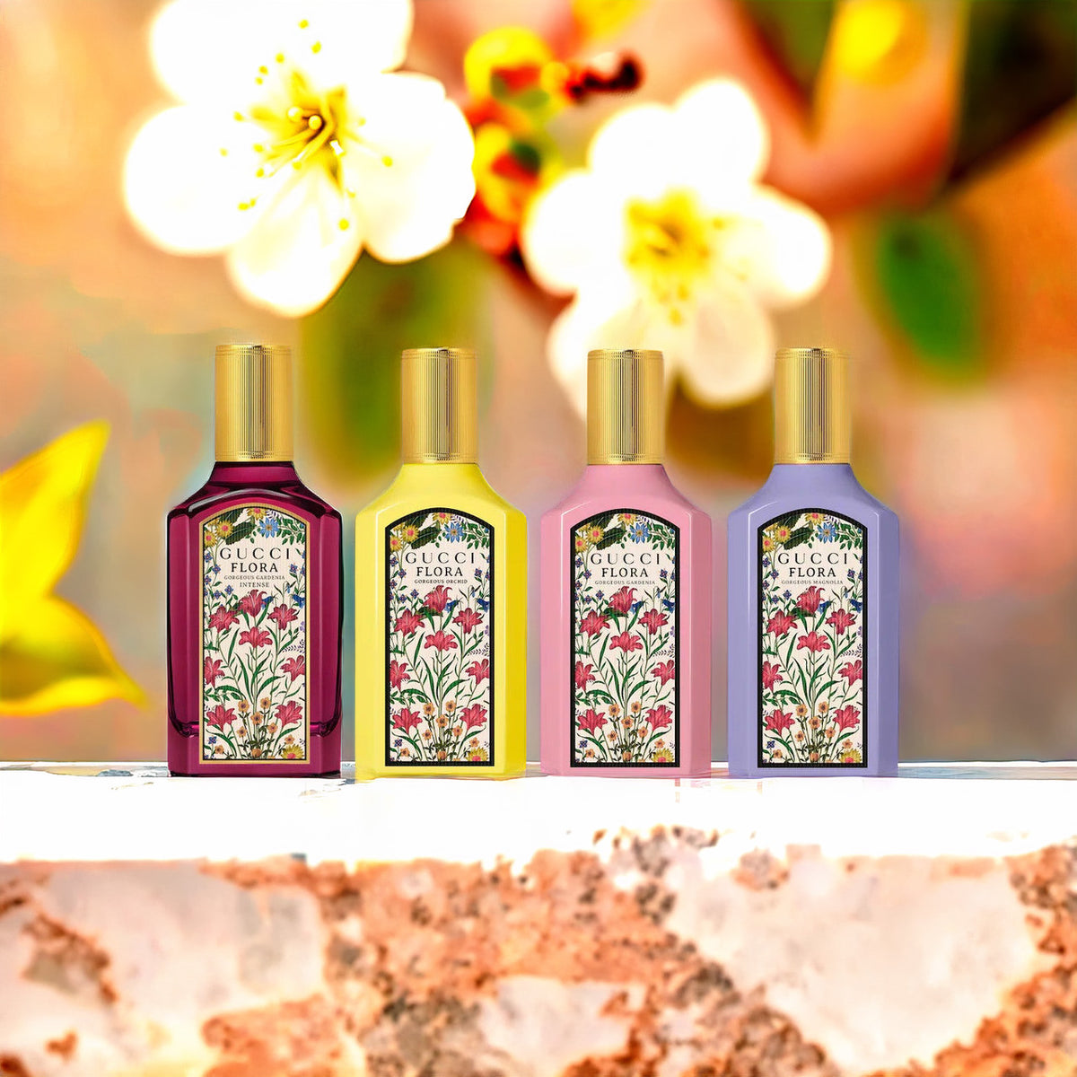 Gucci Flora 4 * 5 ML Eau De Parfum Mini Set For Women: Gorgeous Gardenia Intense + Gorgeous Gardenia + Gorgeous Orchid + Gorgeous Magnolia