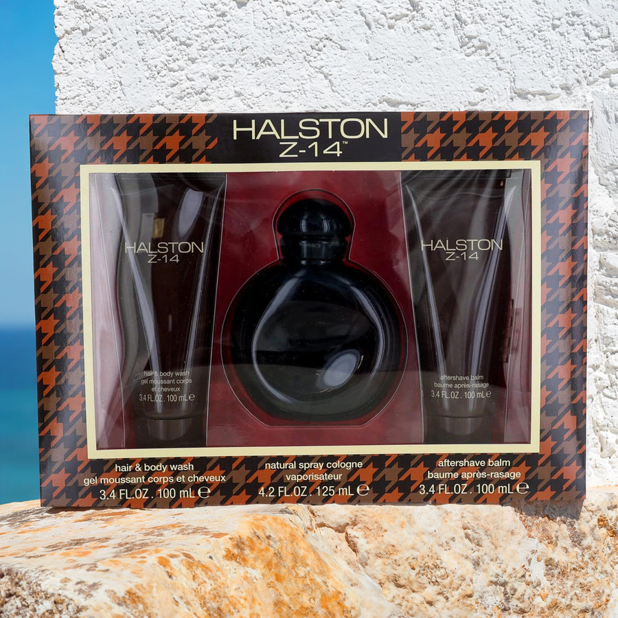Halston Z-14 3 Pcs Set For Men: 4.2 Cologne Spray + 3.4 Aftershave Balm + 3.4 Hair & Body Wash