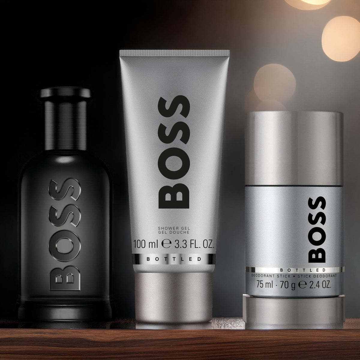 Hugo Boss Bottled Parfum 3 Pcs Set For Men: 3.3 Parfum Spray + 3.3 Shower Gel + 2.4 Deodorant Stick