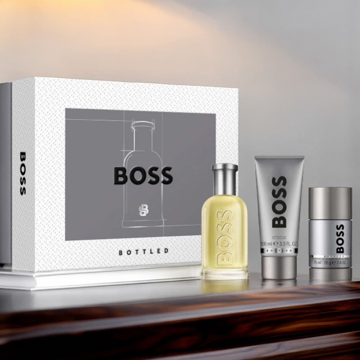 Hugo Boss Bottled 3 Pcs Set For Men: 3.3 Eau De Toilette Spray + 3.3 Shower Gel + 2.4 Deodorant Stick