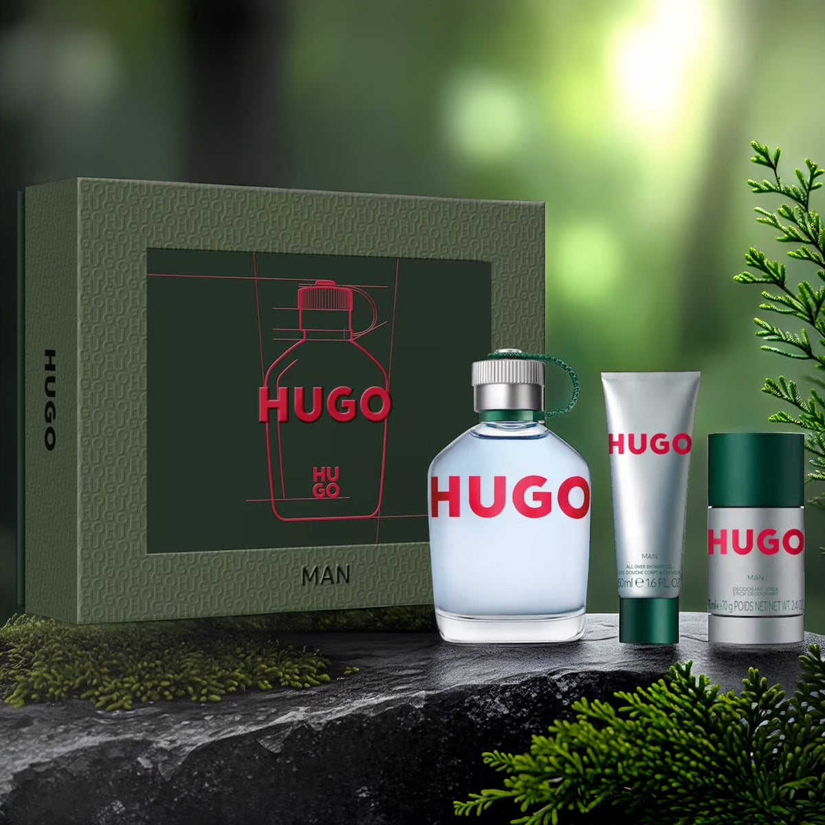 Hugo Boss Green 3 Pcs Set For Men: 4.2 Eau De Toilette Spray + 2.4 Deodorant Stick + 1.6 Shower Gel