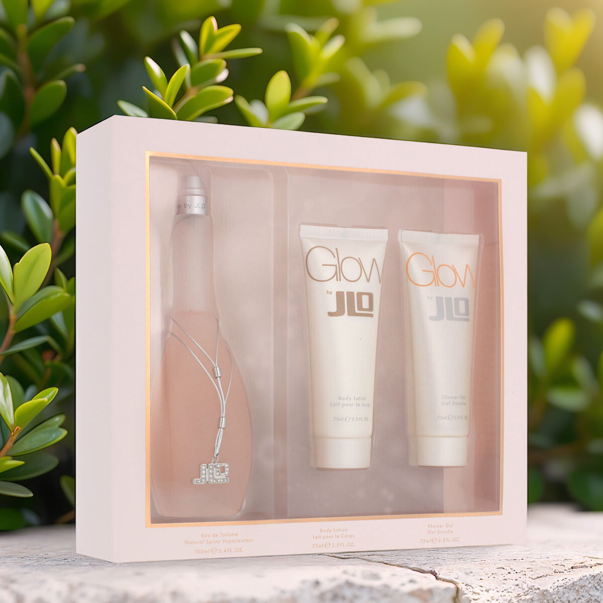 Jennifer Lopez J Lo Glow 3 Pcs Set For Women: 3.4 Eau De Toilette Spray + 2.5 Body Lotion + 2.5 Shower Gel