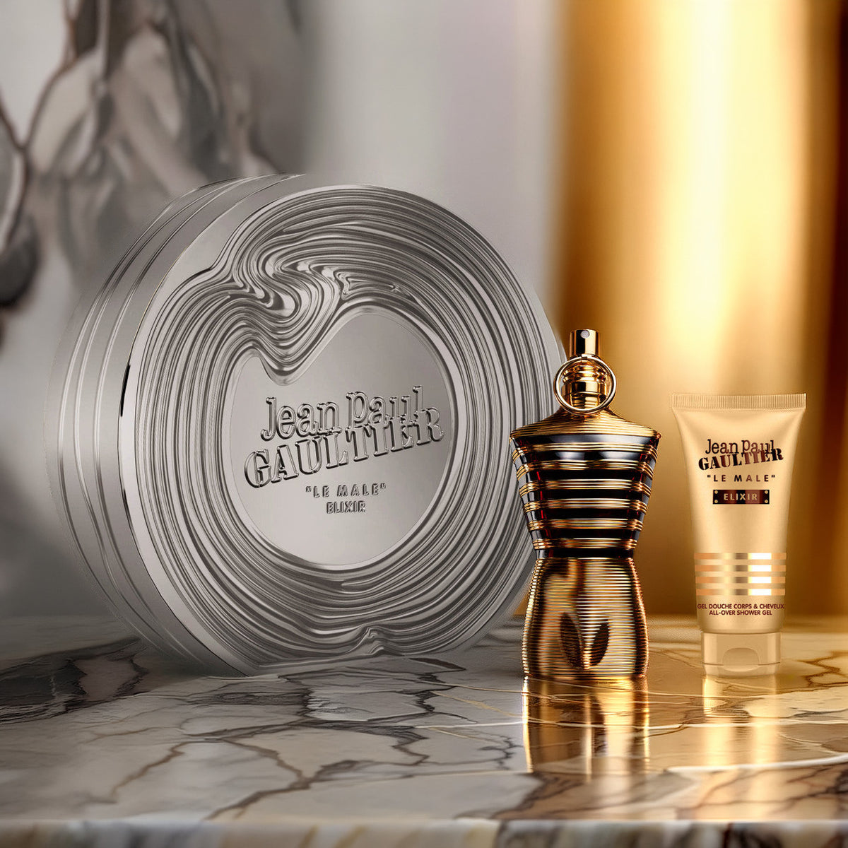 Jean Paul Gaultier Le Male Elixir 2 Pcs Set: 4.2 Parfum Spray + 2.5 Shower Gel