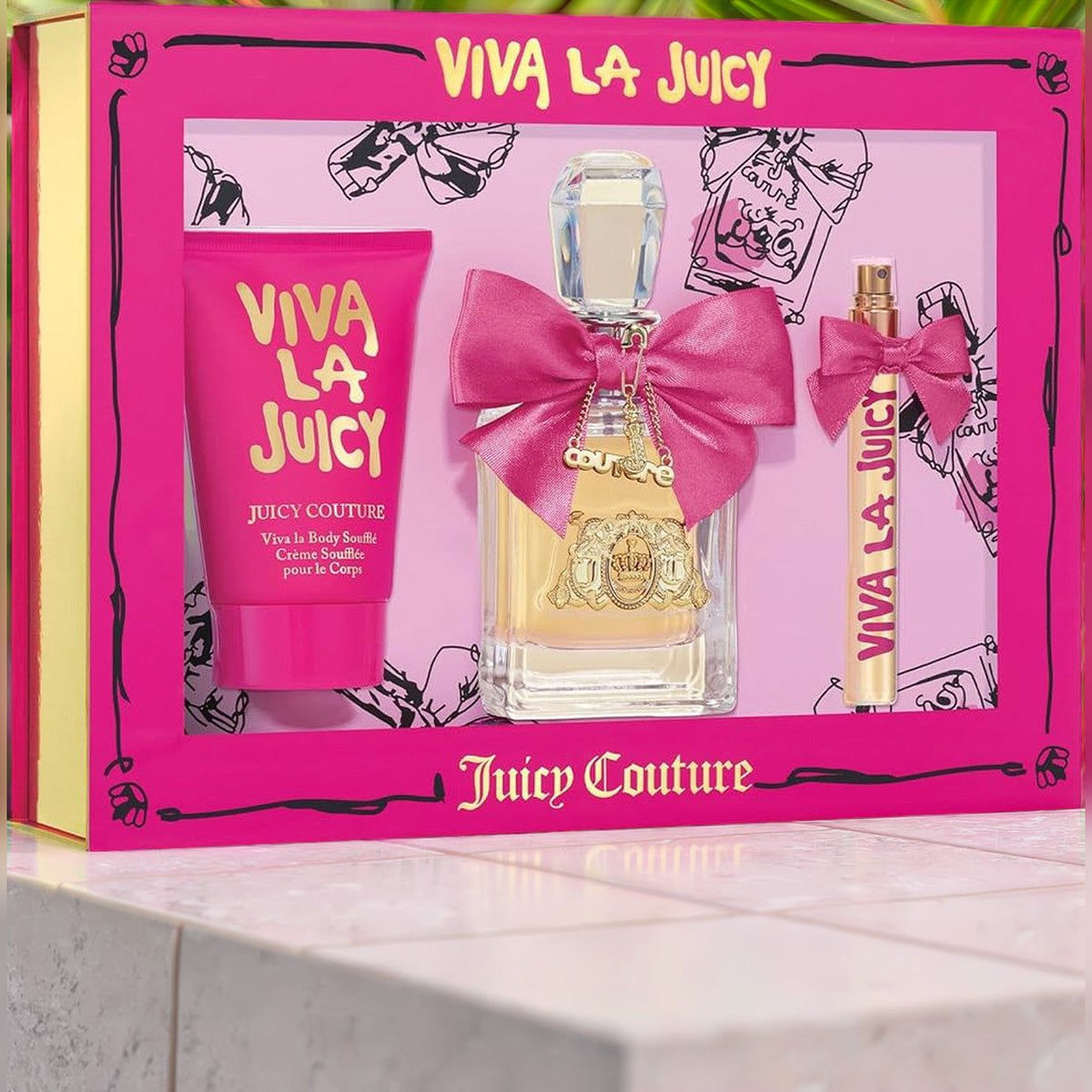 Juicy Couture Viva La Juicy 3 Pcs Set For Women: 3.4 Eau De Parfum Spray + 0.33 Eau De Parfum Spray + 4.2 Body Souffle