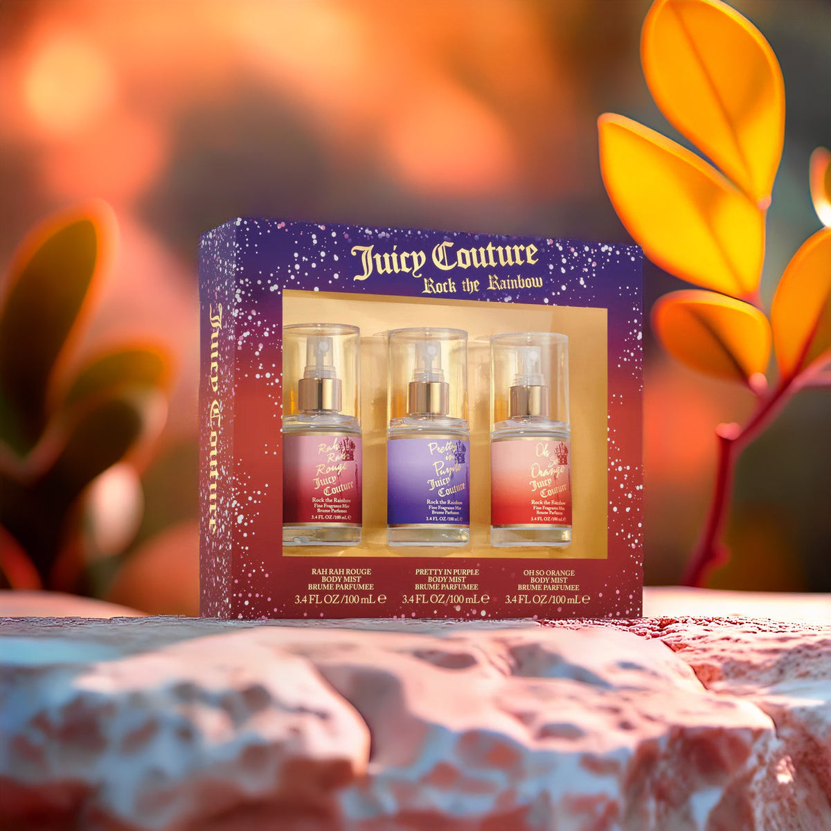 Juicy Couture 3 * 3.4 Body Mist Spray Set For Women: Rah Rah Rouge + Pretty In Purple + Oh So Orange
