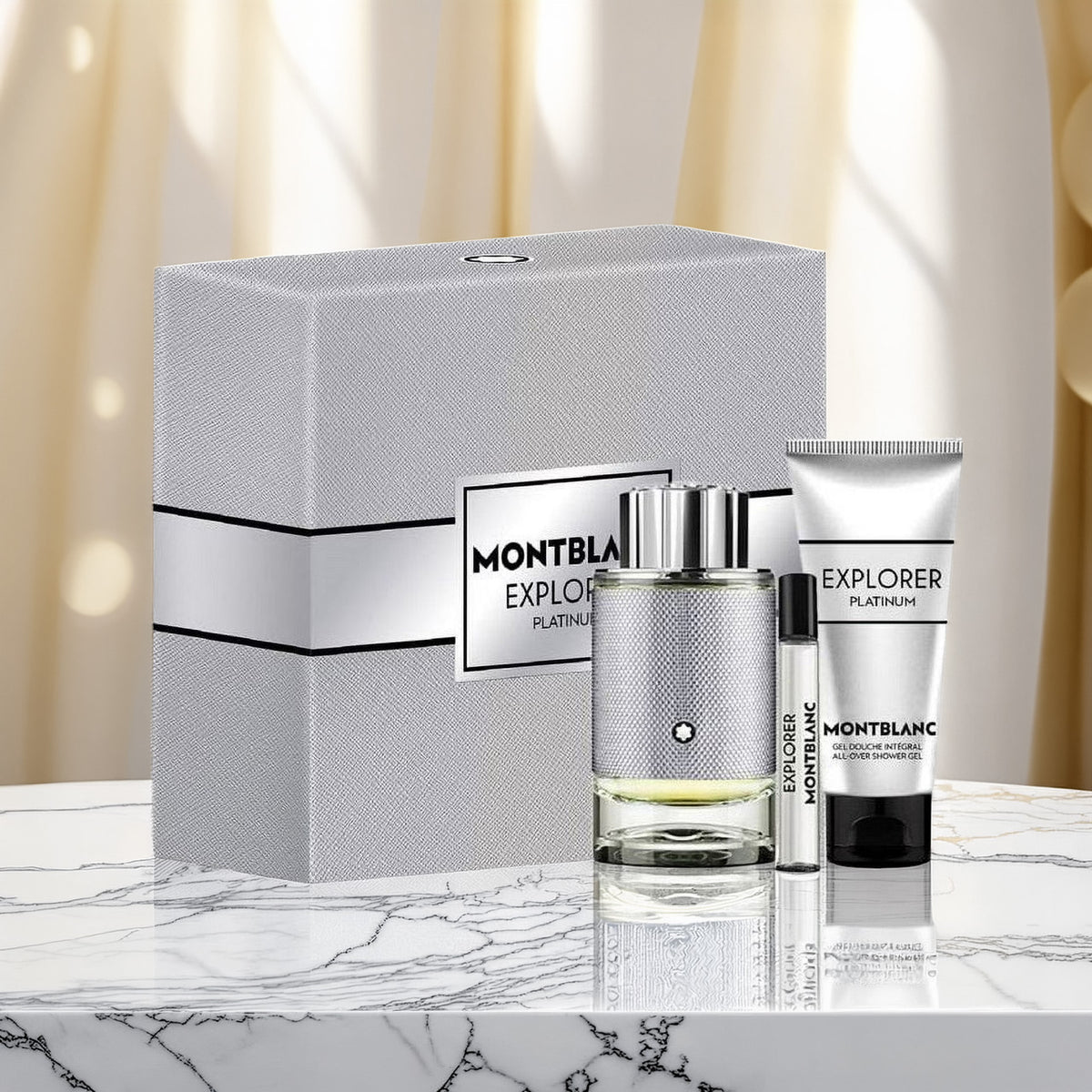 Mont Blanc Explorer Platinum 3 Pcs Set For Men: 3.3 Eau De Parfum Spray + 0.25 Eau De Parfum Spray + 3.3 Shower Gel