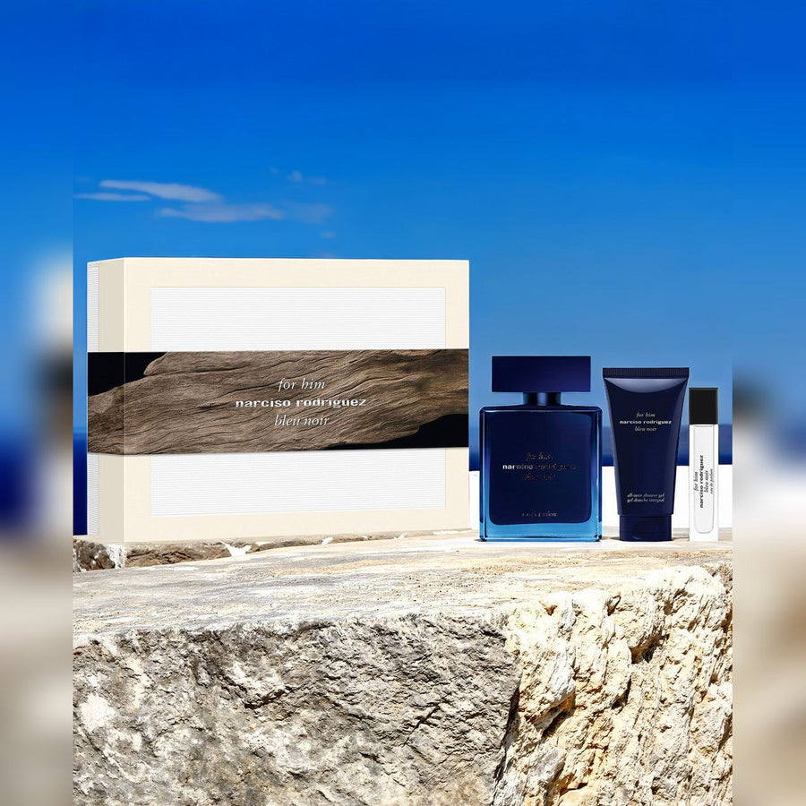 Narciso Rodriguez For Him Bleu Noir 3 Pcs Set: 3.3 Eau De Parfum Spray + 0.33 Eau De Parfum Spray + 1.6 Body Lotion 3.3 oz