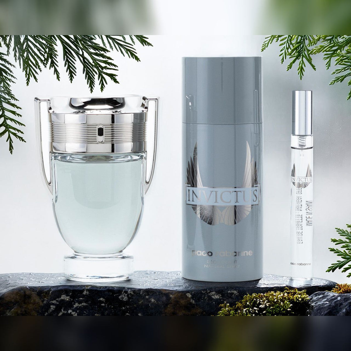 Paco Rabanne Invictus 3 Pcs Set For Men: 3.4 Eau De Toilette Spray + 5.1 Deodorant Spray + 0.34 Eau De Toilette Spray