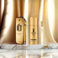 Paco Rabanne Million Gold 3 Pcs Set For Men: 3.4 Eau De Parfum Spray Intense + One Million 5.1 Deodorant Spray + One Million 0.34 Eau De Toilette Spray