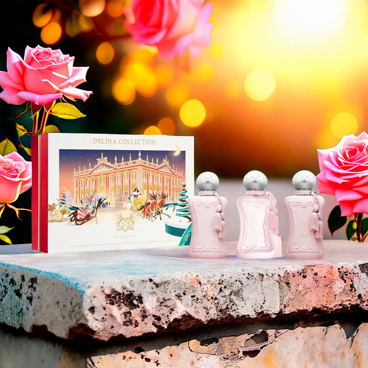 Parfums De Marly Delina 3 Pcs Set For Women: 1 OZ Eau De Parfum Spray + Delina Exclusif 1 OZ Eau De Parfum Spray + Delina La Rosee 1 OZ Eau De Parfum Spray