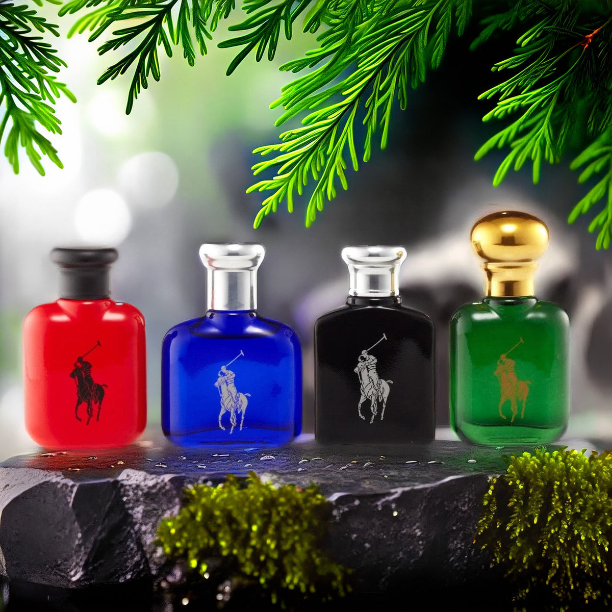 Ralph Lauren Polo Collection 4 Pcs Set For Men: Polo Green 0.5 Eau De Toilette + Polo Blue 0.5 Eau De Toilette + Polo Red 0.5 Eau De Toilette + Polo Black 0.5 Eau De Toilette