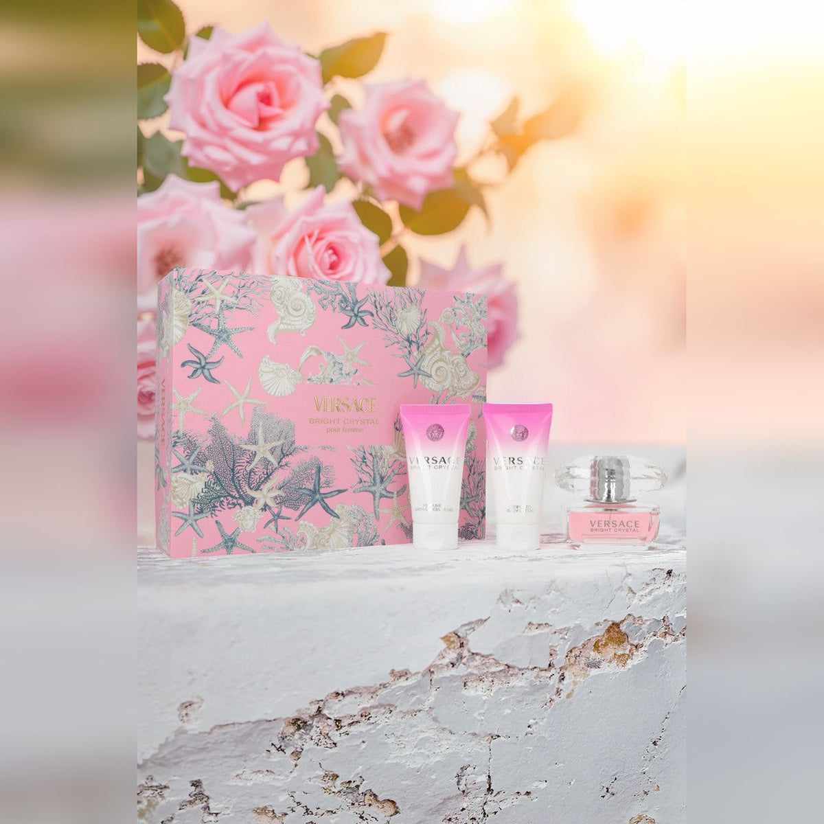 Versace Bright Crystal 3 Pcs Set For Women: 1.7 Eau De Toilette Spray + 1.7 Body Lotion + 1.7 Bath & Shower Gel