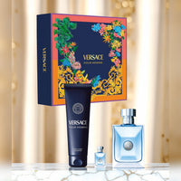 Versace Pour Homme 3 Pcs Set: 3.4 Eau De Toilette Spray + 5 ML Eau De Toilette Mini + 5 OZ Hair & Body Shampoo