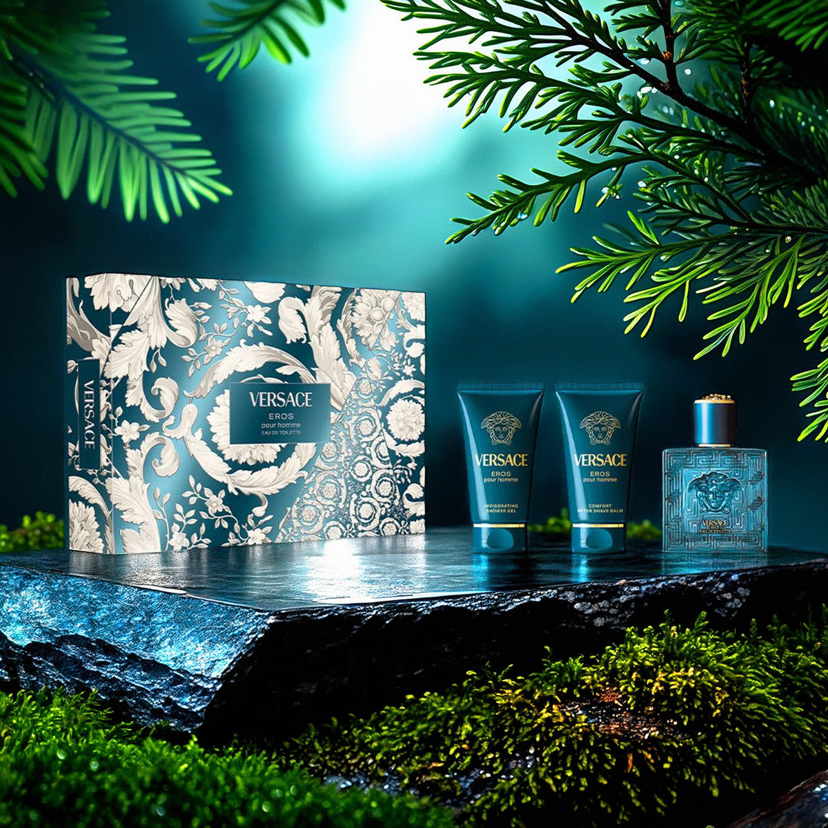 Versace Eros 3 Pcs Set For Men: 1.7 Eau De Toilette Spray + 1.7 Shower Gel + 1.7 After Shave Balm